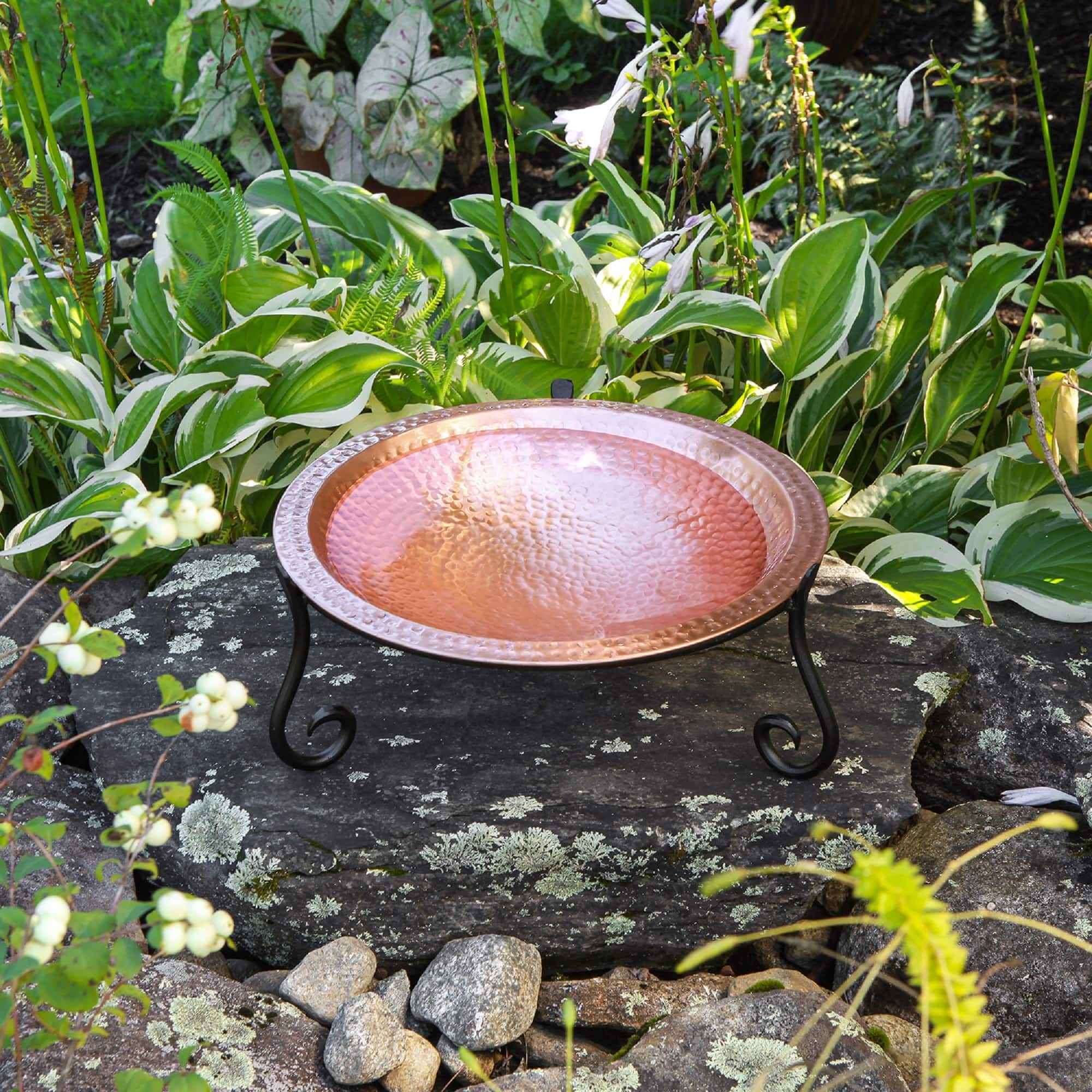 Achla Designs 14" W Round Satin Hammered Solid Copper Birdbath Bowl w